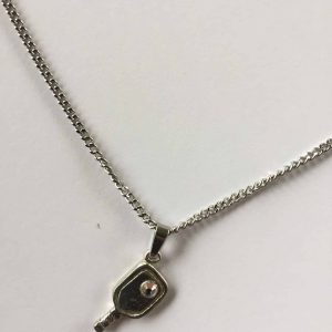 Image of an adjustable neck chain with a pickleball racket and ball pendant.
