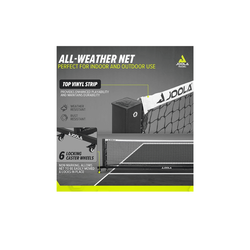 Image of a Joola Pro Net Pickleball Net on wheels.