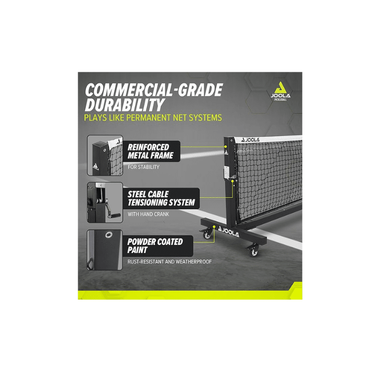 Image of a Joola Pro Net Pickleball Net on wheels.
