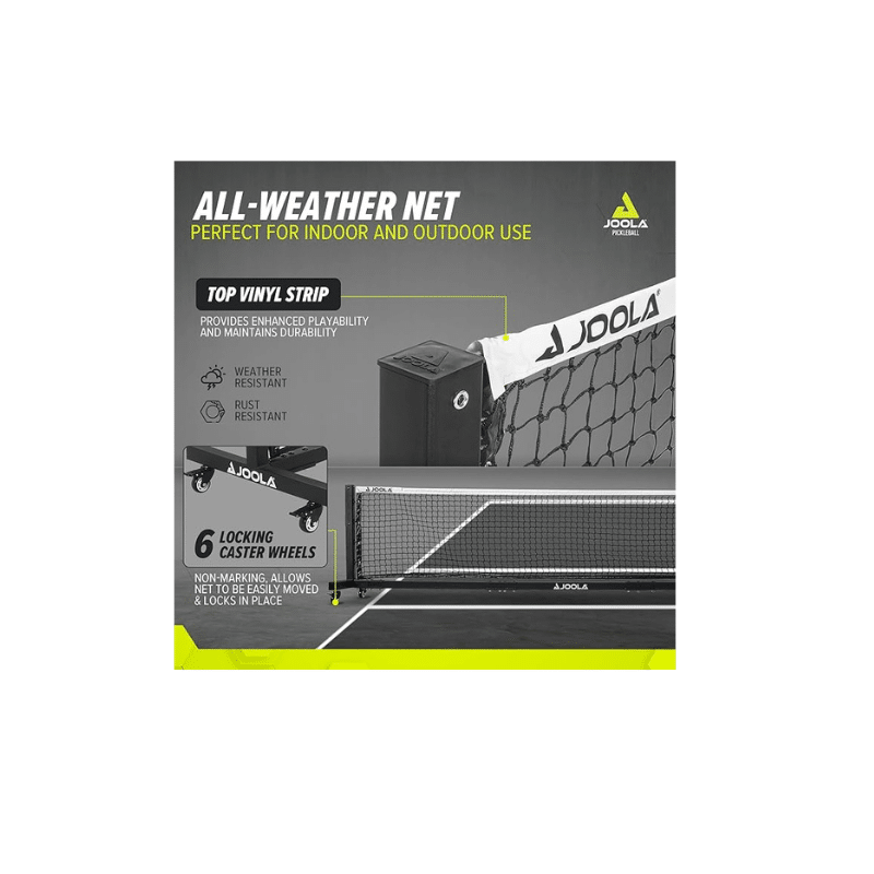Image of a Joola Pro Net Pickleball Net on wheels.