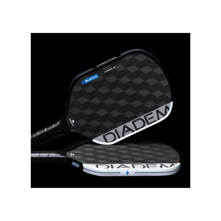 Image d’une raquette de pickleball Diadem Edge BluCore Hybrid offrant puissance explosive et technologie BluCore.