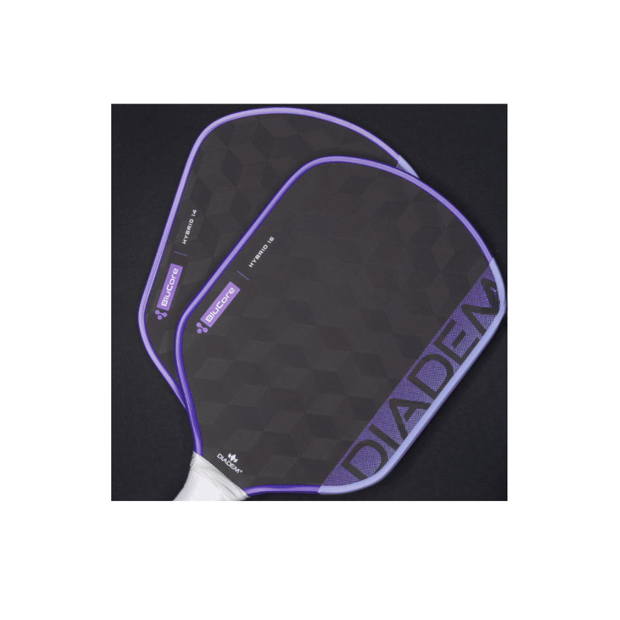 Image d’une raquette de pickleball Diadem Edge BluCore Hybrid offrant puissance explosive et technologie BluCore.