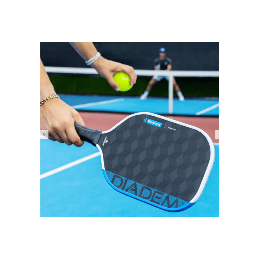 Image of a Diadem Edge BluCore Pro pickleball paddle offering power, advanced control and stability thanks to its high-performance foam BluCore technology.