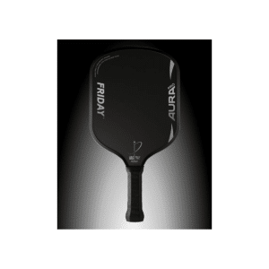 Image d’une raquette de pickleball Friday Aura Pro Widebody offrant une grande tolérance, stabilité et puissance contrôlée avec une large zone de frappe.