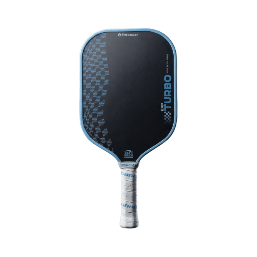 Image de la raquette de pickleball Enhance EPP Turbo Widebody offrant une grande stabilité et un sweet spot élargi grâce à son noyau mousse flottant et sa forme large optimisée pour le contrôle et la tolérance.
