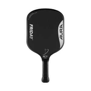 Image d’une raquette de pickleball Friday Aura Pro Widebody offrant une grande tolérance, stabilité et puissance contrôlée avec une large zone de frappe.